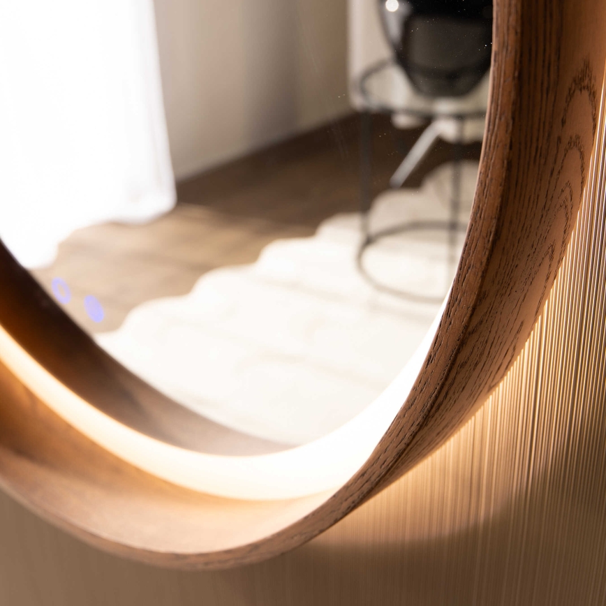 Zuma Line - LED vannas istabas sienas apsildāms spogulis ar LED apgaismojumu/36W/230V 3000/4000/6000K Ø 80 cm IP44 ozols