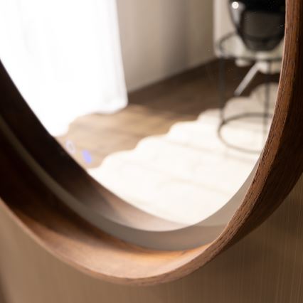 Zuma Line - LED vannas istabas sienas apsildāms spogulis ar LED apgaismojumu/36W/230V 3000/4000/6000K Ø 80 cm IP44 ozols