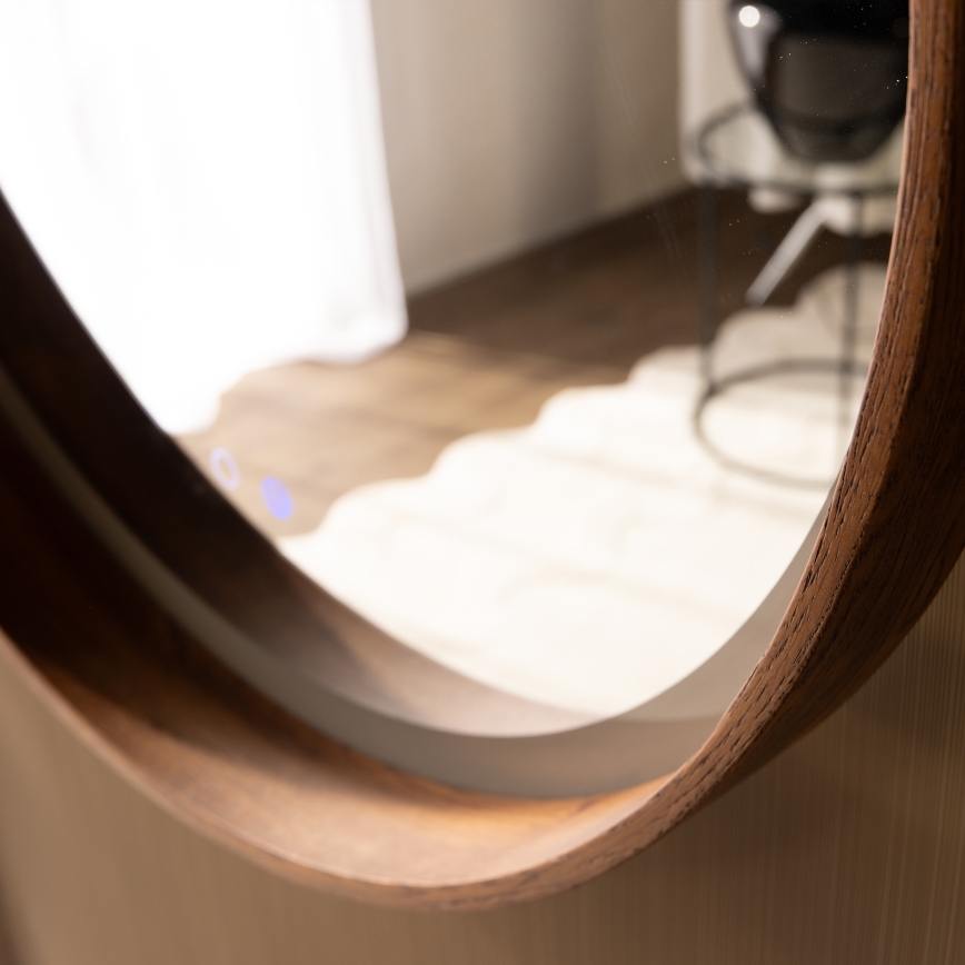 Zuma Line - LED vannas istabas sienas apsildāms spogulis ar LED apgaismojumu/36W/230V 3000/4000/6000K Ø 80 cm IP44 ozols