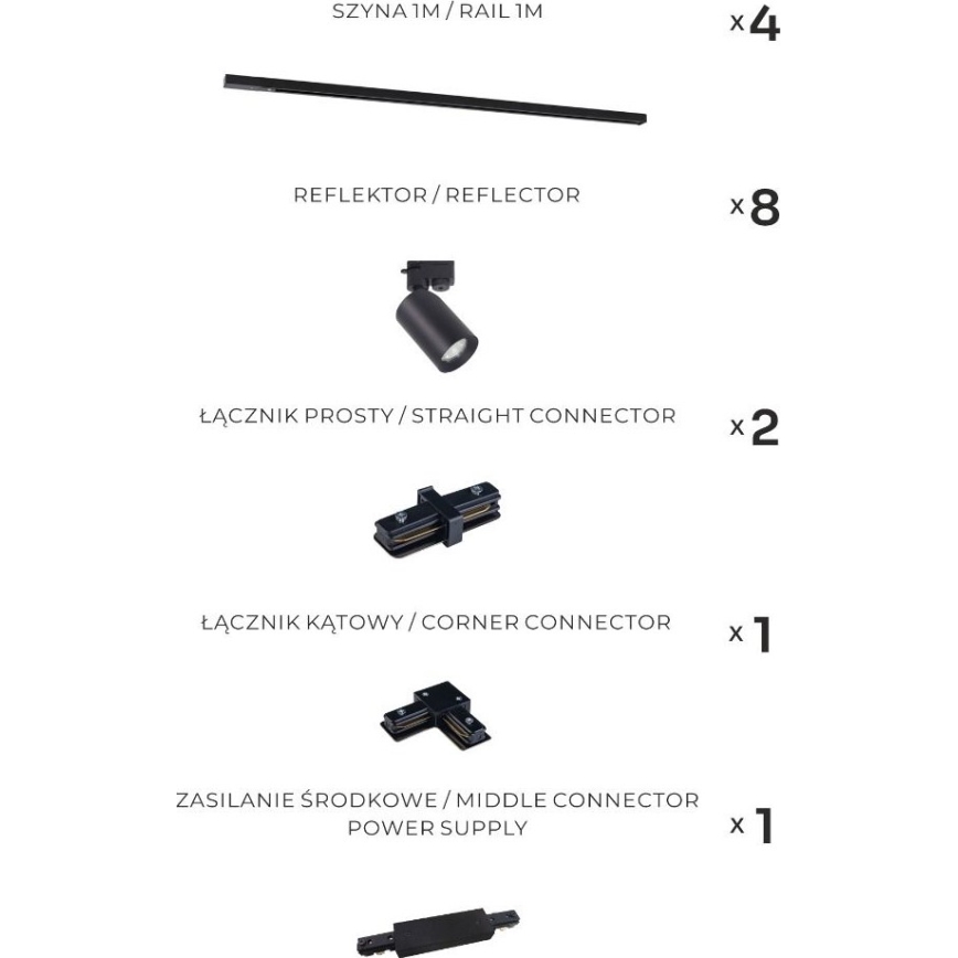 Zuma Line - Virziena gaismeklis sliežu sistēmai 8xGU10/35W/230V melns