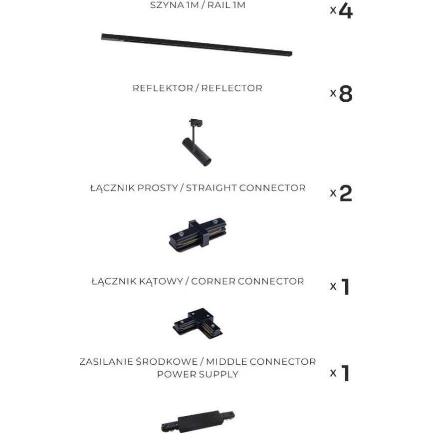 Zuma Line - Virziena gaismeklis sliežu sistēmai 8xGU10/35W/230V melns