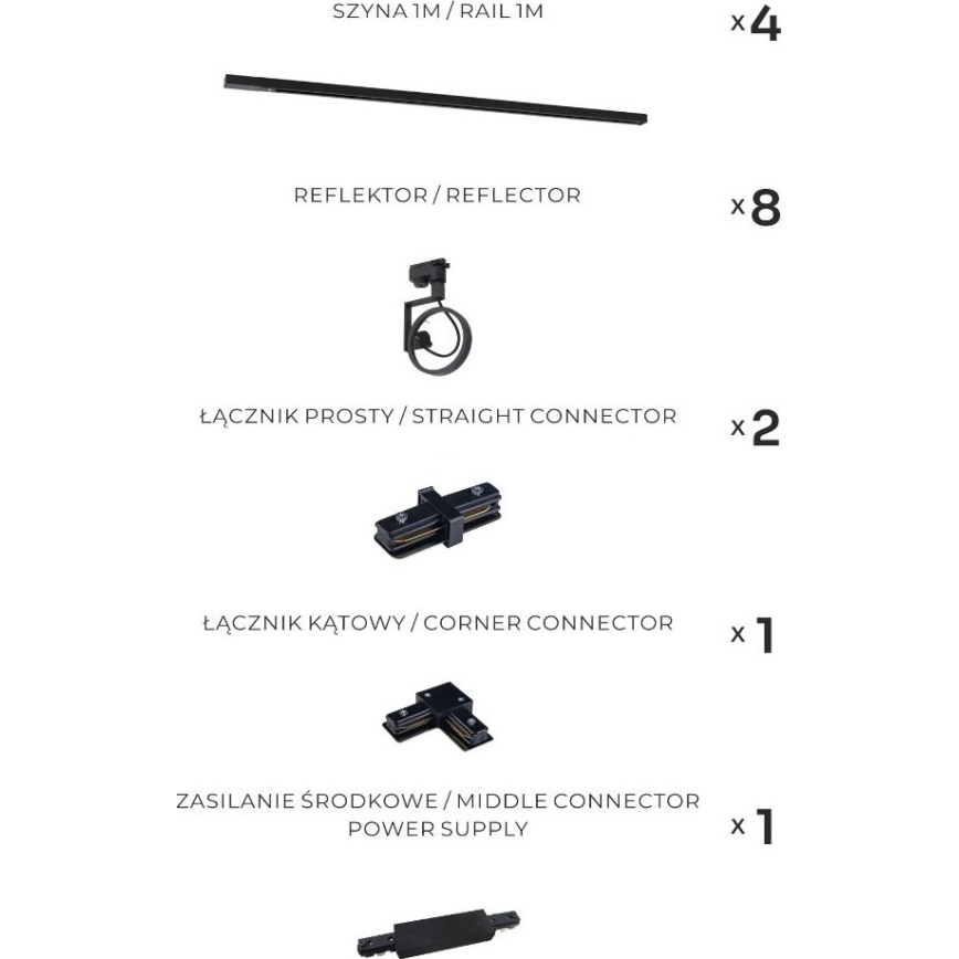 Zuma Line - Virziena gaismeklis sliežu sistēmai 8xGU10/15W/230V melns