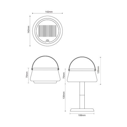 Zuma Line - LED Aptumšojama saules enerģijas uzlādējams galda lampa LED/2,2W/2000 mAh IP44 melna