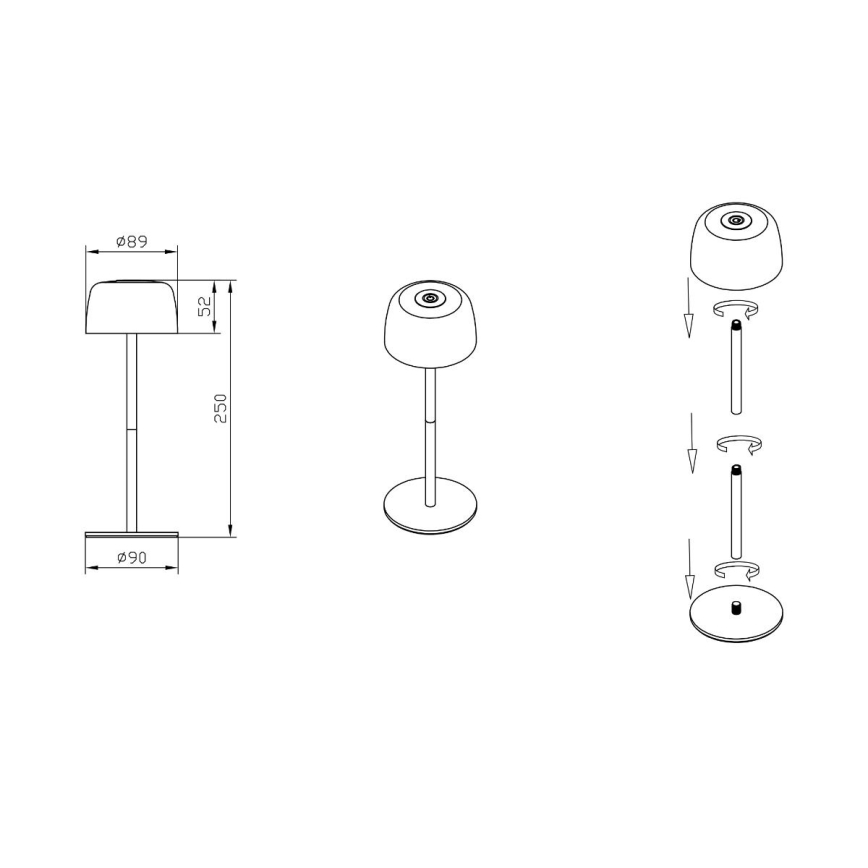 Zuma Line - LED Aptumšojama, lādējama galda lampa LED/2W/1200 mAh IP44 krēmkrāsa