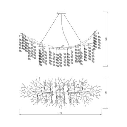 Zuma Line - lustra uz troses, 14xG9/3,5W/230V, 115x40 cm, zelta krāsā