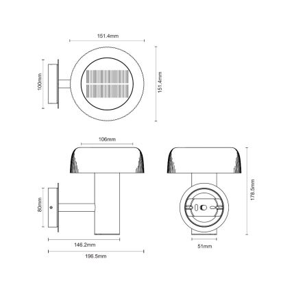 Zuma Line - LED saules enerģijas sienas lampa LED/2,5W/2000 mAh IP44 melna