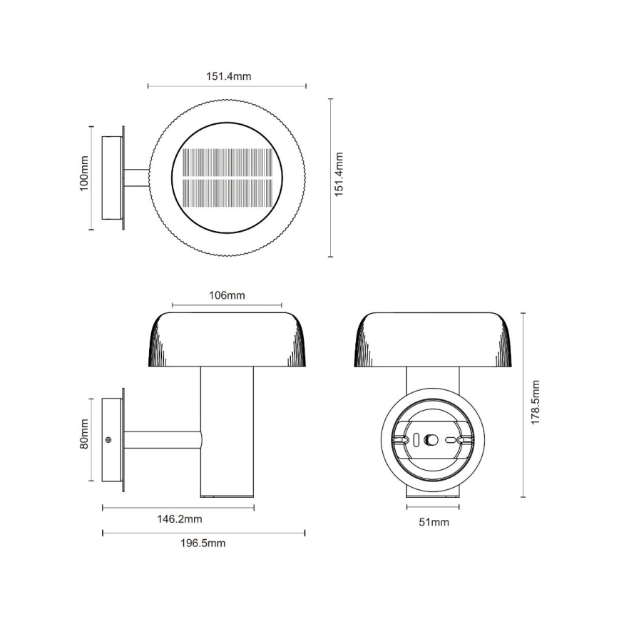 Zuma Line - LED saules enerģijas sienas lampa LED/2,5W/2000 mAh IP44 melna