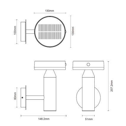 Zuma Line - LED Saules enerģijas sienas lampa ar kustību un krēslas sensoru LED/4,5W/2000 mAh IP44 melna