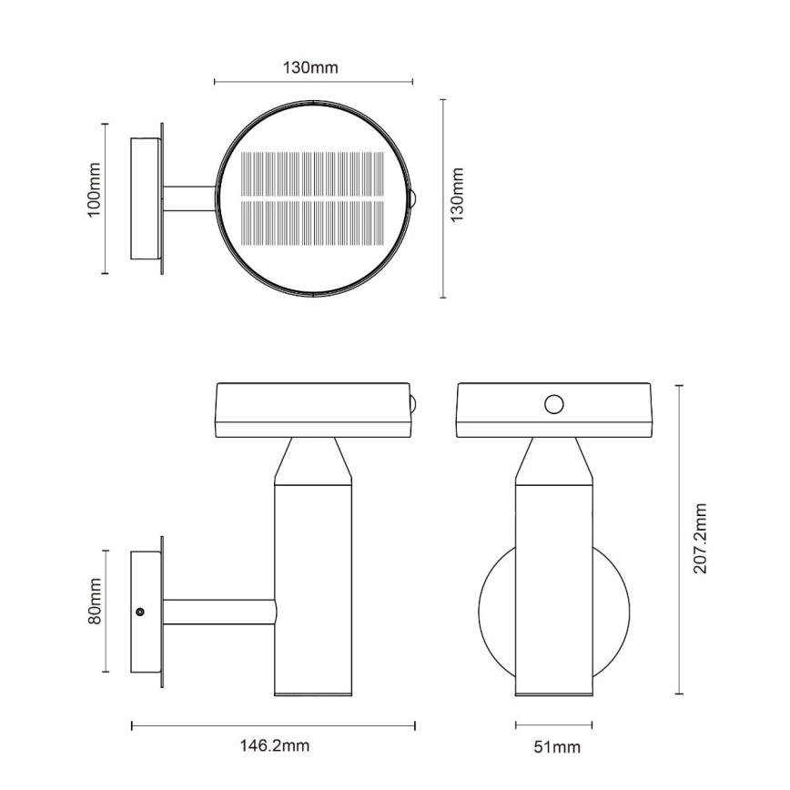 Zuma Line - LED Saules enerģijas sienas lampa ar kustību un krēslas sensoru LED/4,5W/2000 mAh IP44 melna