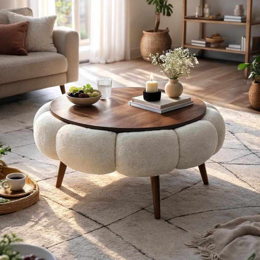 Žurnālgaldiņš FELPO diam. 60 cm krēmkrāsa/rieksts