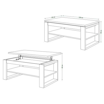 Žurnālgalds ar paceļamu virsmu un plauktu NEA ozols craft/melns