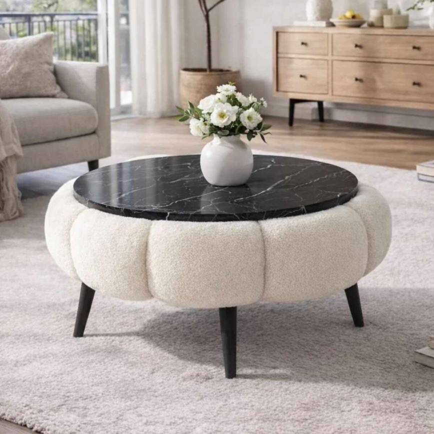 Žurnālgalds FELPO Ø 60 cm melns/balts/marmora dekors