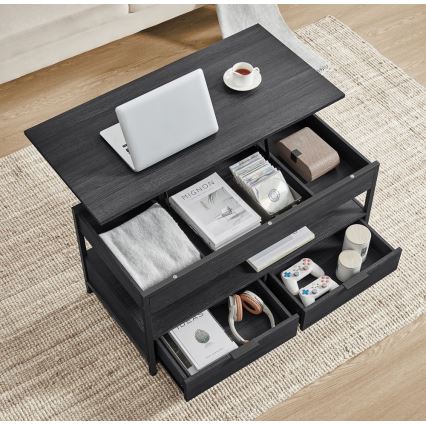 Žurnālu galdiņš ar paceļamu virsmu NYRO, melns