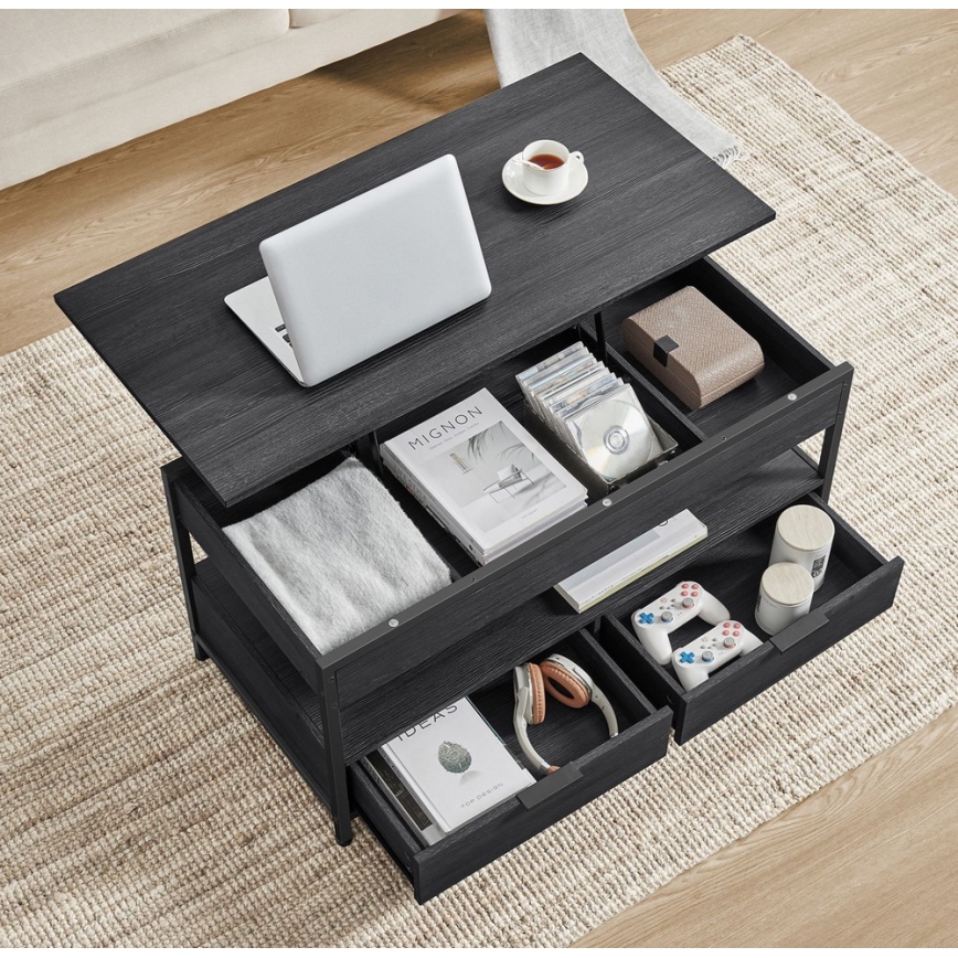 Žurnālu galdiņš ar paceļamu virsmu NYRO, melns