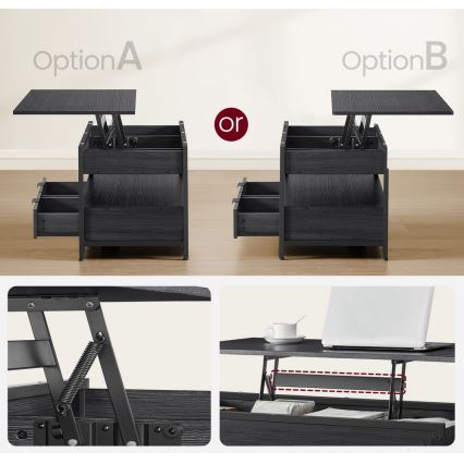 Žurnālu galdiņš ar paceļamu virsmu NYRO, melns