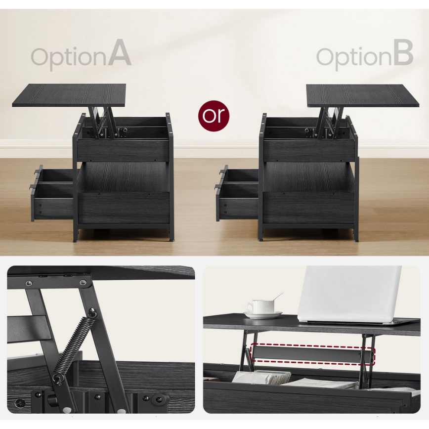 Žurnālu galdiņš ar paceļamu virsmu NYRO, melns