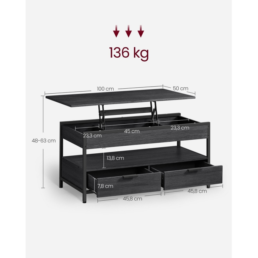 Žurnālu galdiņš ar paceļamu virsmu NYRO, melns