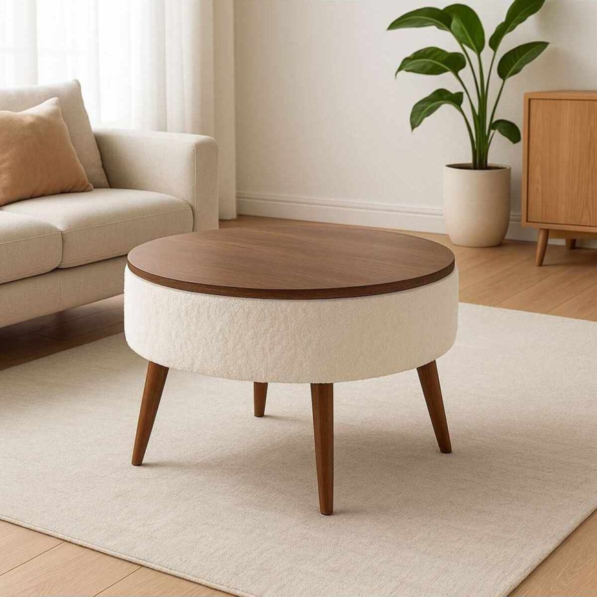 Žurnālu galds FELPO Ø 60 cm balts/valrieksts