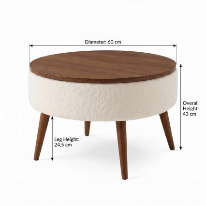 Žurnālu galds FELPO Ø 60 cm balts/valrieksts